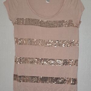 H&M Pink Sequin Cap Sleeve Tee